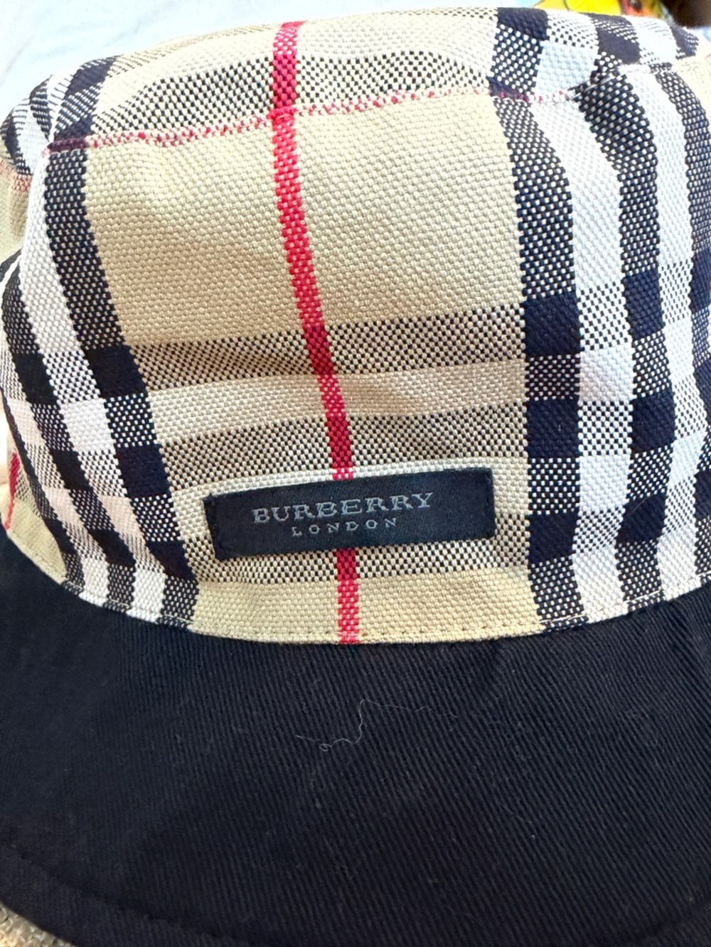 Burberry Beige Black Red Check Bucket Hat - Picture 3 of 3